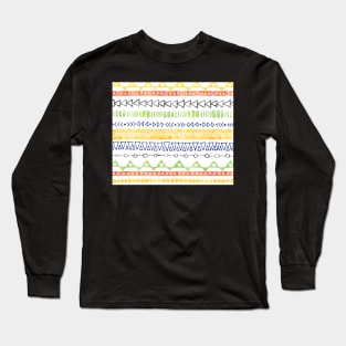 Yellow Green Orange Black Turquoise Hand Drawn watercolor tribal geometric Pattern Long Sleeve T-Shirt